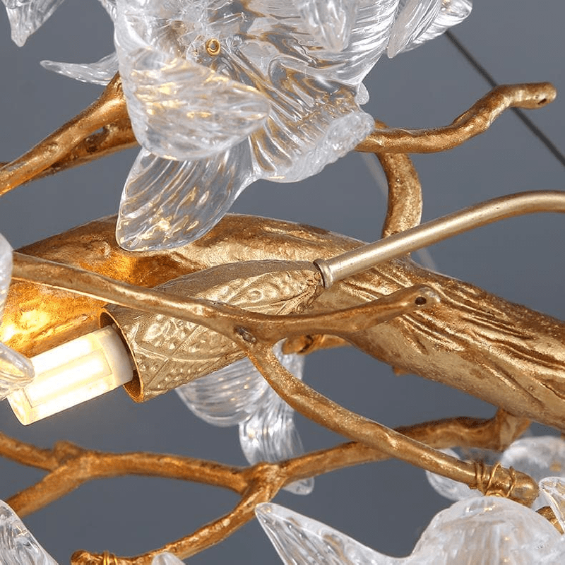 Modern Petal Crystal Round Brass Branch Chandelier - Zelno Lighting