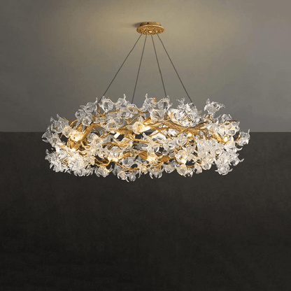 Modern Petal Crystal Round Brass Branch Chandelier - Zelno Lighting