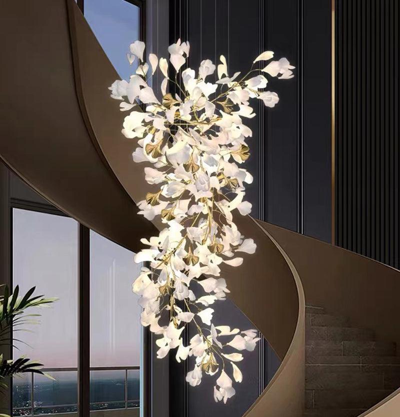 Modern Porcelain Ginkgo Branch Chandelier - Zelno Lighting