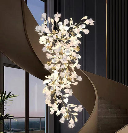 Modern Porcelain Ginkgo Branch Chandelier - Zelno Lighting