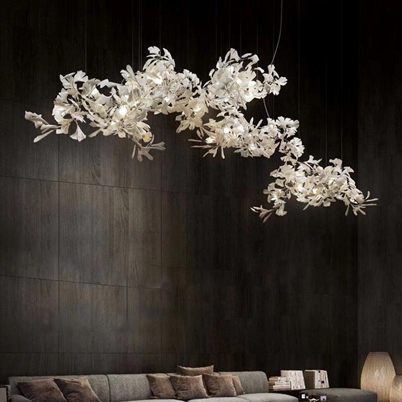Modern Porcelain Ginkgo Branch Chandelier - Zelno Lighting