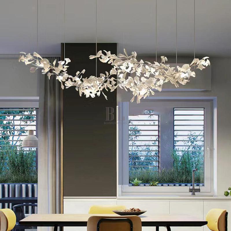 Modern Porcelain Ginkgo Branch Chandelier - Zelno Lighting