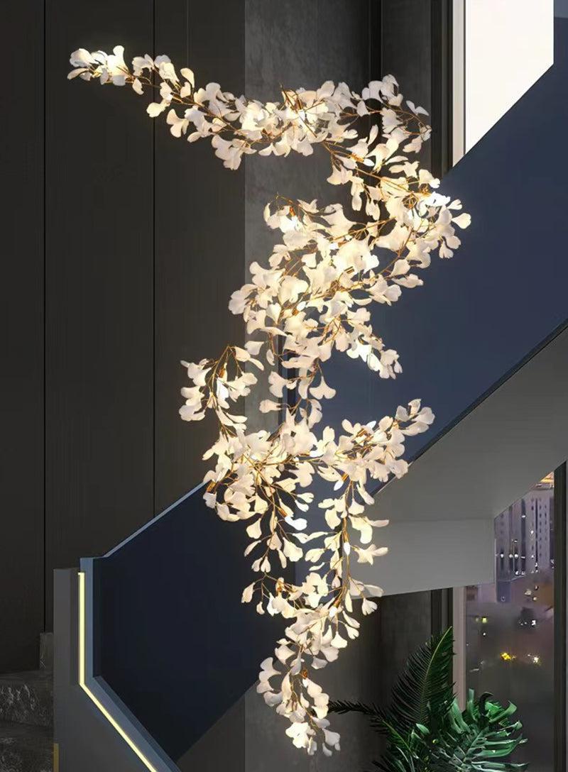 Modern Porcelain Ginkgo Branch Chandelier - Zelno Lighting