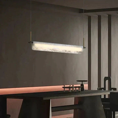 Modern Real Alabaster Chandelier, Linear Chandelier Over Dining Room - Zelno Lighting