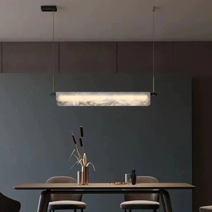 Modern Real Alabaster Chandelier, Linear Chandelier Over Dining Room - Zelno Lighting