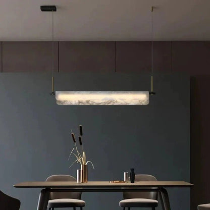 Modern Real Alabaster Chandelier, Linear Chandelier Over Dining Room - Zelno Lighting