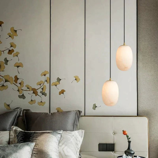 Modern Real Alabaster Pendant Lighting Beside Bed, Dining Table Pendant - Zelno