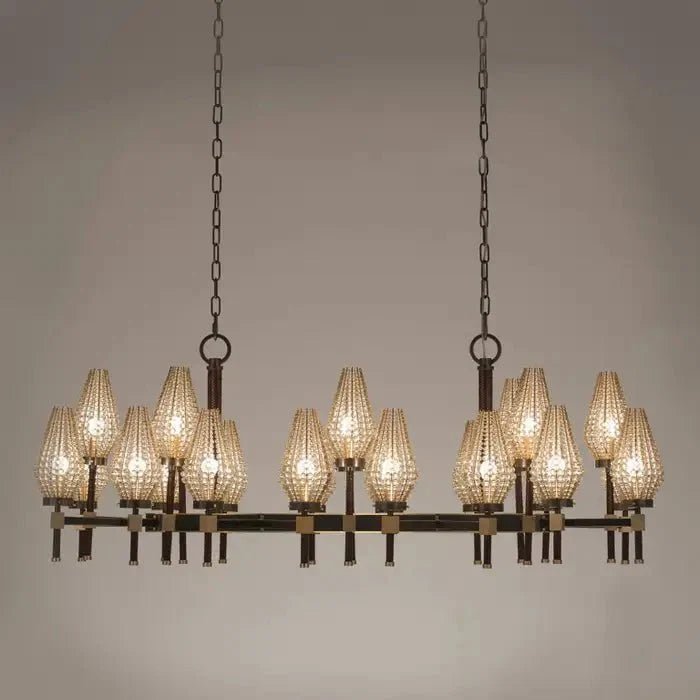 Modern Rectangular Crystal Shade Chandelier for Dining Room - Zelno Lighting