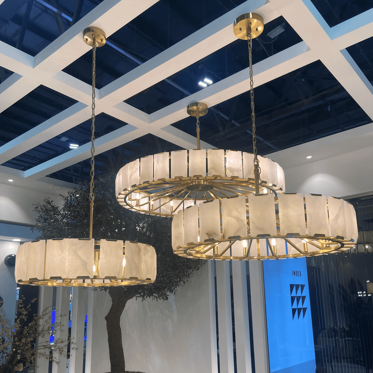 Modern Round Alabaster Chandelier for Living Room/Bedroom - Zelno Lighting