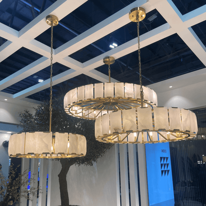 Modern Round Alabaster Chandelier for Living Room/Bedroom - Zelno Lighting