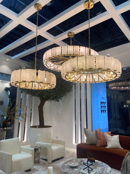 Modern Round Alabaster Chandelier for Living Room/Bedroom - Zelno Lighting
