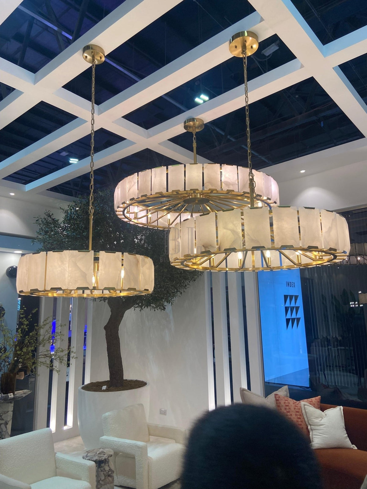 Modern Round Alabaster Chandelier for Living Room/Bedroom - Zelno Lighting
