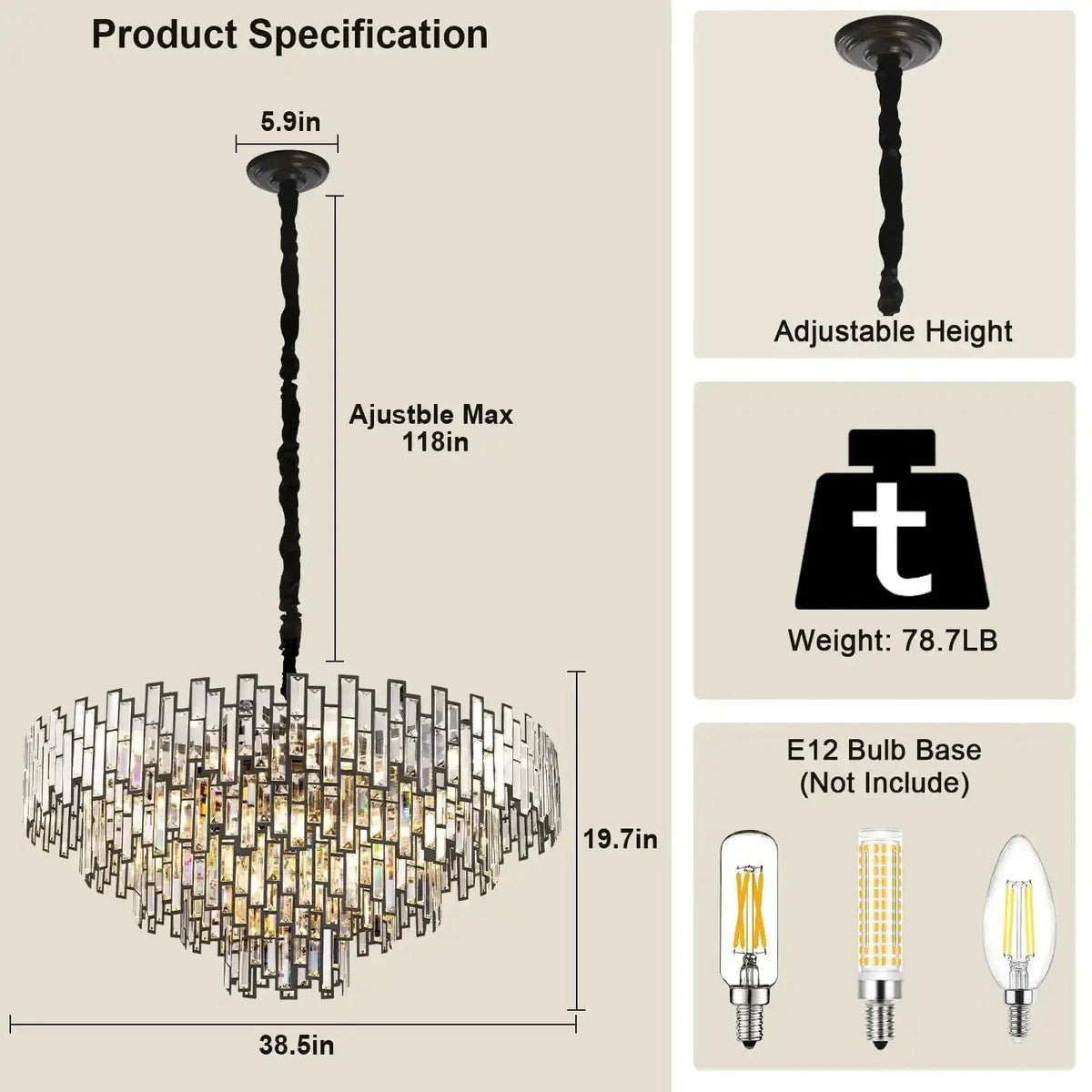 Modern Round Luxury K9 Crystal Chandelier for Dining Room Entryway Foyer - Zelno Lighting