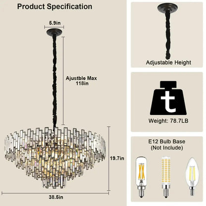 Modern Round Luxury K9 Crystal Chandelier for Dining Room Entryway Foyer - Zelno Lighting