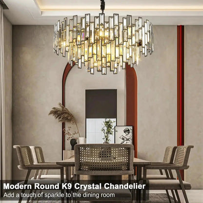 Modern Round Luxury K9 Crystal Chandelier for Dining Room Entryway Foyer - Zelno Lighting