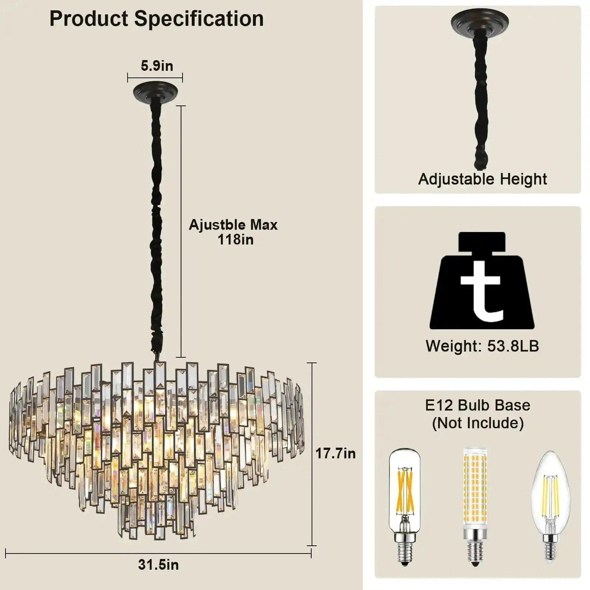 Modern Round Luxury K9 Crystal Chandelier for Dining Room Entryway Foyer - Zelno Lighting