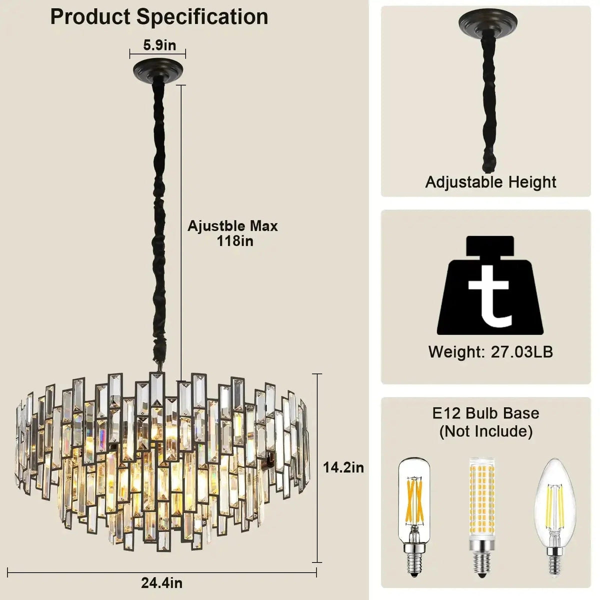 Modern Round Luxury K9 Crystal Chandelier for Dining Room Entryway Foyer - Zelno Lighting