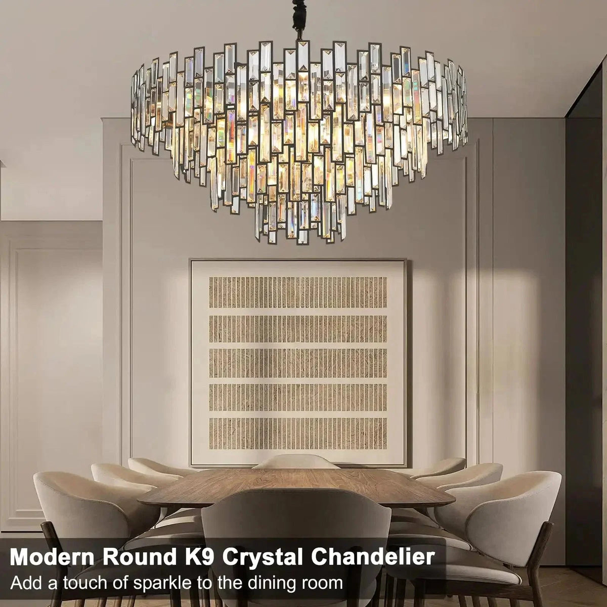 Modern Round Luxury K9 Crystal Chandelier for Dining Room Entryway Foyer - Zelno Lighting
