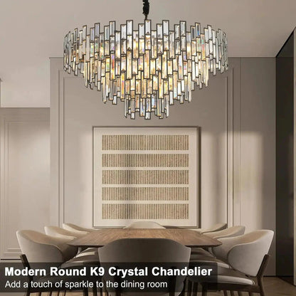 Modern Round Luxury K9 Crystal Chandelier for Dining Room Entryway Foyer - Zelno Lighting