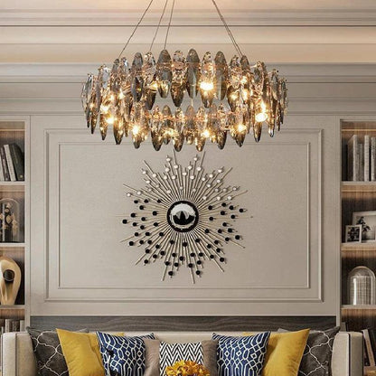 Modern Round Smoke Crystal Chandelier - Zelno Lighting