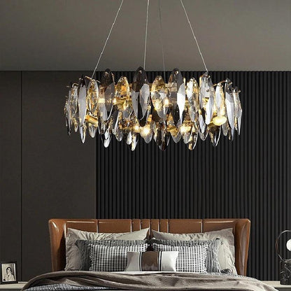 Modern Round Smoke Crystal Chandelier - Zelno Lighting
