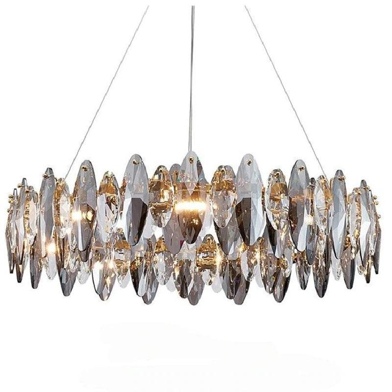 Modern Round Smoke Crystal Chandelier - Zelno Lighting