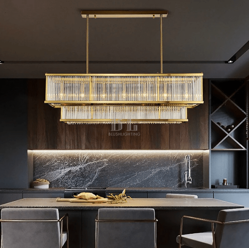 Modern Round/Rectangular Glass Rods Chandelier - Zelno Lighting