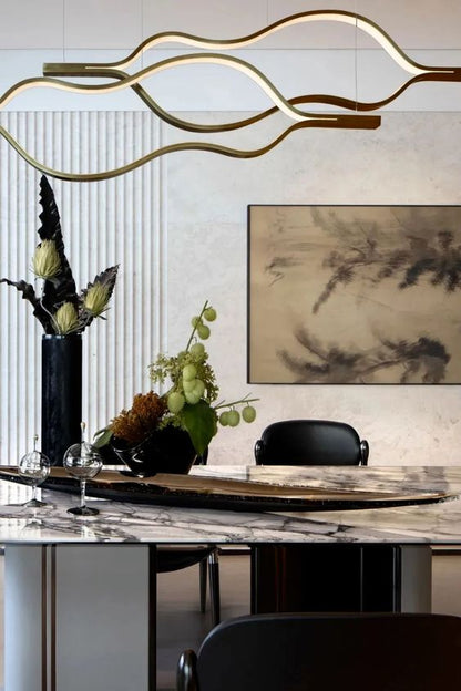 Modern Simple Brass Waving Chandelier for Living/Dining Room/Kitchen Island - Zelno Lighting
