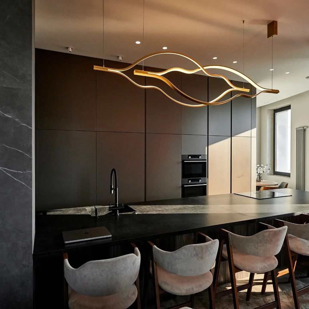 Modern Simple Brass Waving Chandelier for Living/Dining Room/Kitchen Island - Zelno Lighting