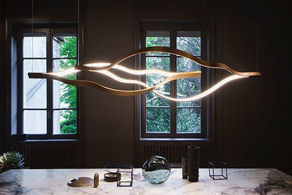 Modern Simple Brass Waving Chandelier for Living/Dining Room/Kitchen Island - Zelno Lighting