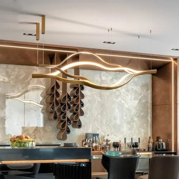 Modern Simple Brass Waving Chandelier for Living/Dining Room/Kitchen Island - Zelno Lighting