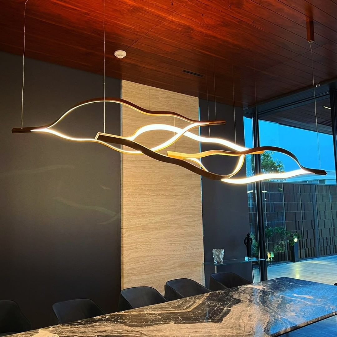 Modern Simple Brass Waving Chandelier for Living/Dining Room/Kitchen Island - Zelno Lighting
