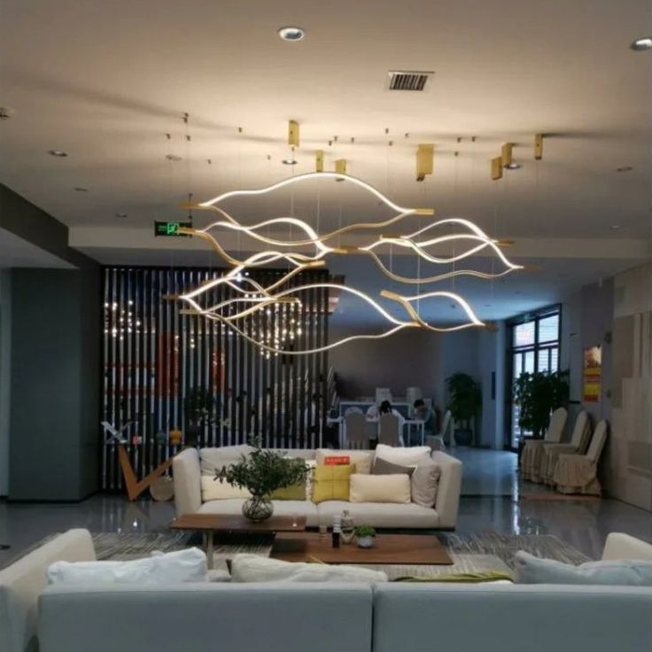 Modern Simple Brass Waving Chandelier for Living/Dining Room/Kitchen Island - Zelno Lighting
