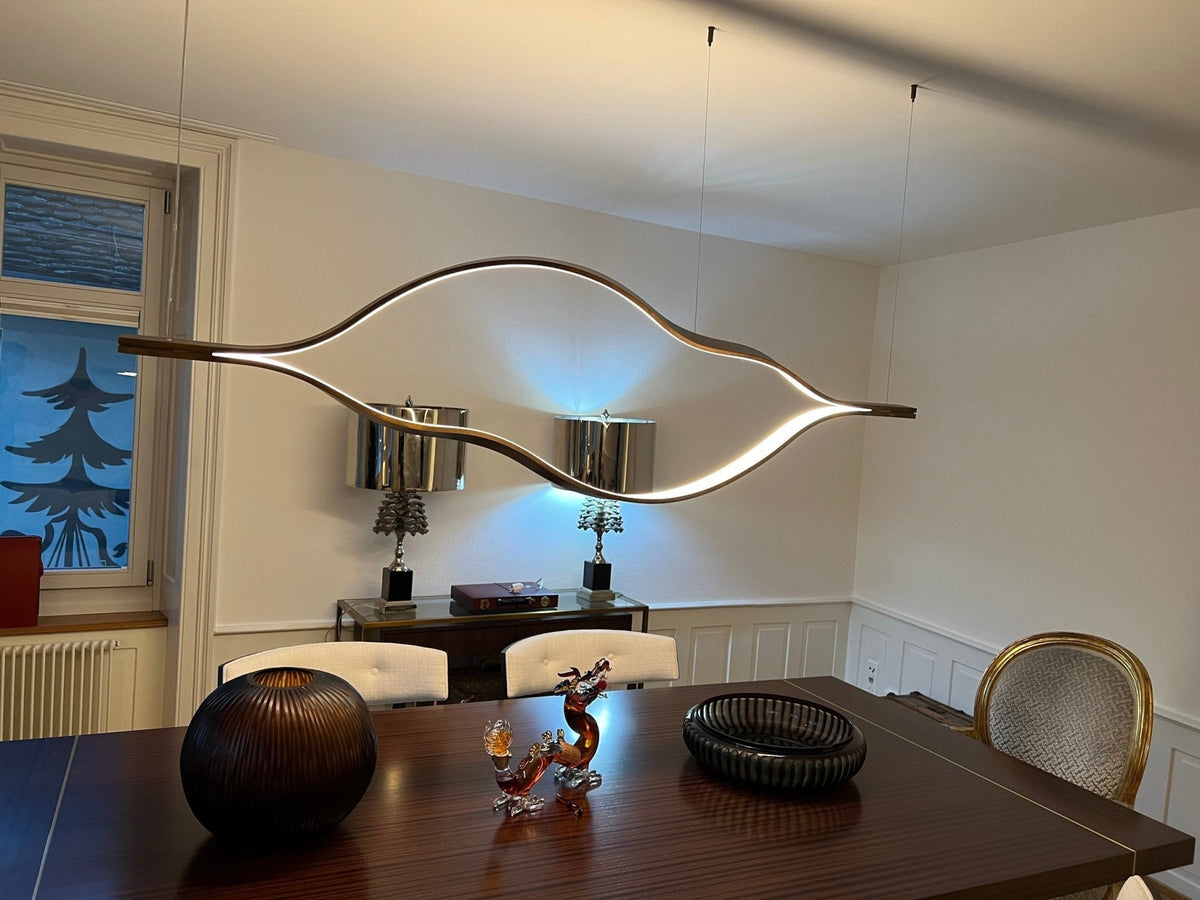Modern Simple Brass Waving Chandelier for Living/Dining Room/Kitchen Island - Zelno Lighting