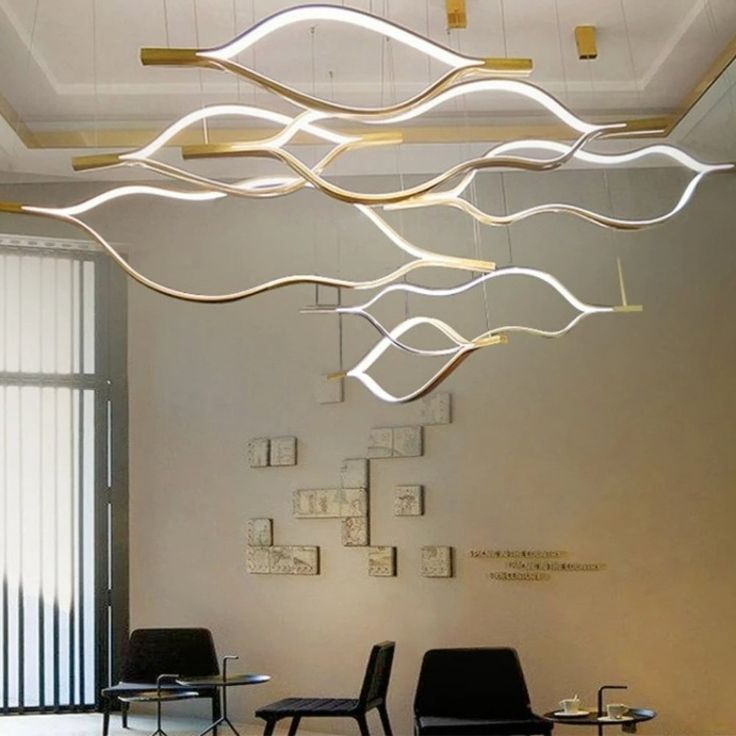 Modern Simple Brass Waving Chandelier for Living/Dining Room/Kitchen Island - Zelno Lighting