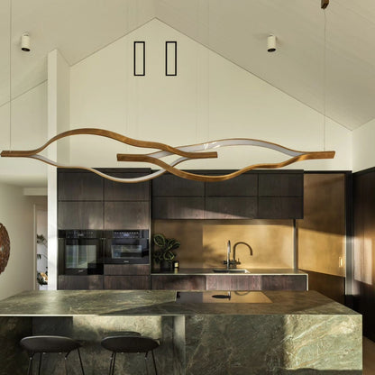 Modern Simple Brass Waving Chandelier for Living/Dining Room/Kitchen Island - Zelno Lighting