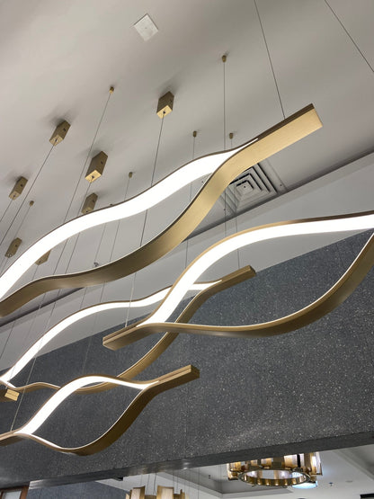 Modern Simple Brass Waving Chandelier for Living/Dining Room/Kitchen Island - Zelno Lighting