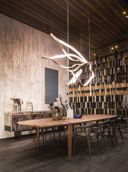 Modern Simple Brass Waving Chandelier for Living/Dining Room/Kitchen Island - Zelno Lighting
