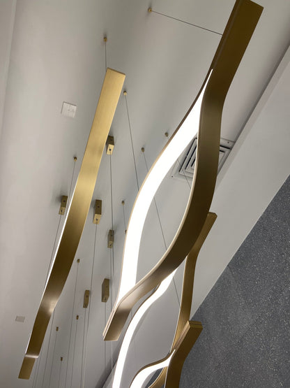 Modern Simple Brass Waving Chandelier for Living/Dining Room/Kitchen Island - Zelno Lighting