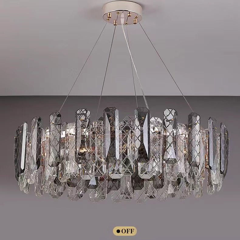 Modern Smoky Gray Crystal Chandelier Gleamy Light Fixture for Living/Dining Room/ Bedroom/ Home Office - Zelno Lighting