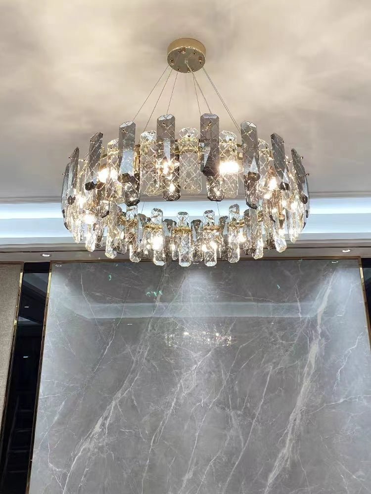 Modern Smoky Gray Crystal Chandelier Gleamy Light Fixture for Living/Dining Room/ Bedroom/ Home Office - Zelno Lighting