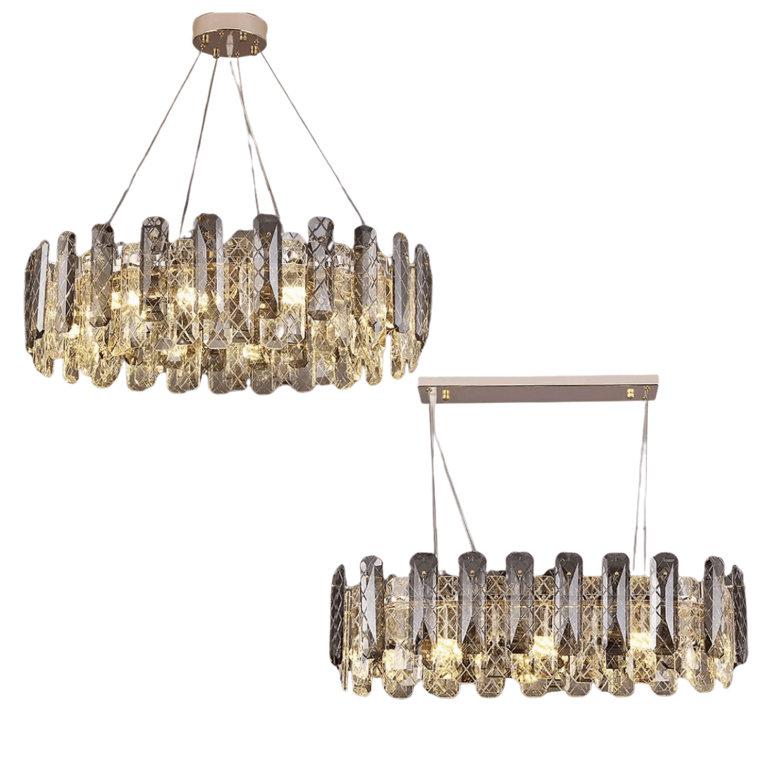 Modern Smoky Gray Crystal Chandelier Gleamy Light Fixture for Living/Dining Room/ Bedroom/ Home Office - Zelno Lighting
