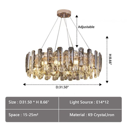 Modern Smoky Gray Crystal Chandelier Gleamy Light Fixture for Living/Dining Room/ Bedroom/ Home Office - Zelno Lighting