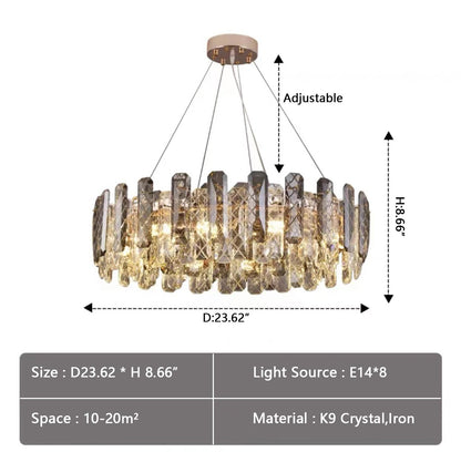 Modern Smoky Gray Crystal Chandelier Gleamy Light Fixture for Living/Dining Room/ Bedroom/ Home Office - Zelno Lighting