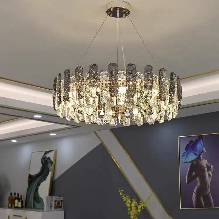Modern Smoky Gray Crystal Chandelier Gleamy Light Fixture for Living/Dining Room/ Bedroom/ Home Office - Zelno Lighting