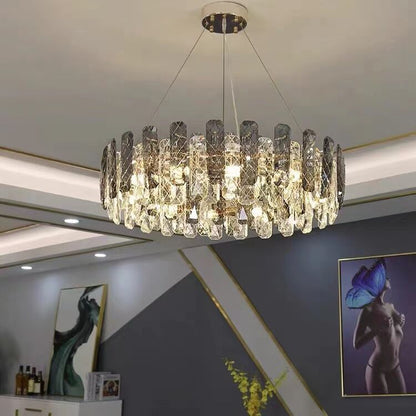 Modern Smoky Gray Crystal Chandelier Gleamy Light Fixture for Living/Dining Room/ Bedroom/ Home Office - Zelno Lighting