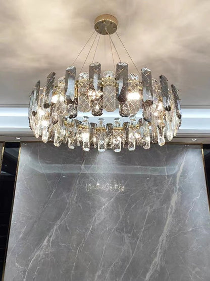 Modern Smoky Gray Crystal Chandelier Gleamy Light Fixture for Living/Dining Room/ Bedroom/ Home Office - Zelno Lighting