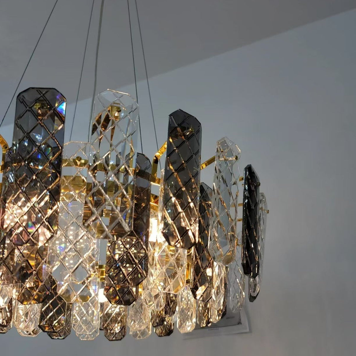 Modern Smoky Gray Crystal Chandelier Gleamy Light Fixture for Living/Dining Room/ Bedroom/ Home Office - Zelno Lighting