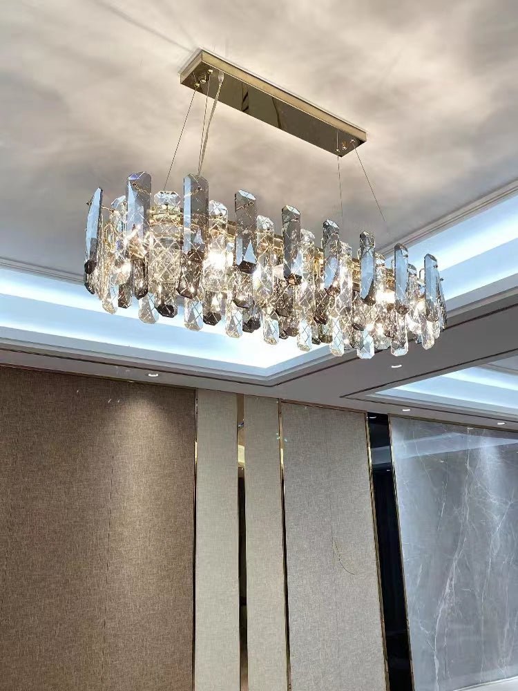 Modern Smoky Gray Crystal Chandelier Gleamy Light Fixture for Living/Dining Room/ Bedroom/ Home Office - Zelno Lighting