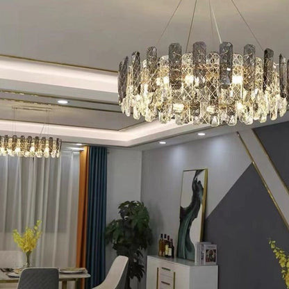 Modern Smoky Gray Crystal Chandelier Gleamy Light Fixture for Living/Dining Room/ Bedroom/ Home Office - Zelno Lighting